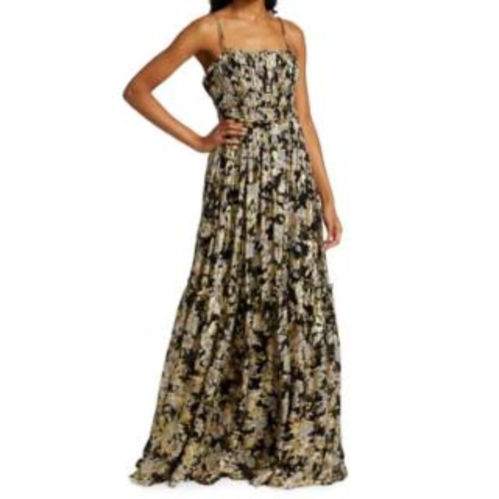 FREE SHIPPING Monique Lhuillier Metalic Chiffon Maxi Dress